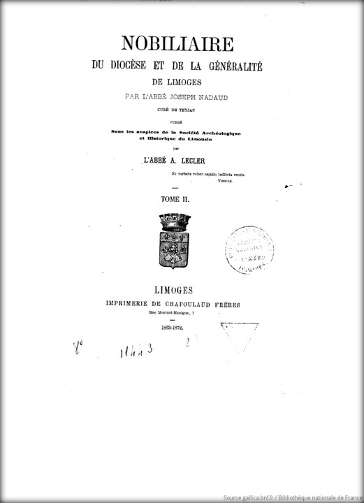 nobiliaire du diocese de limoges