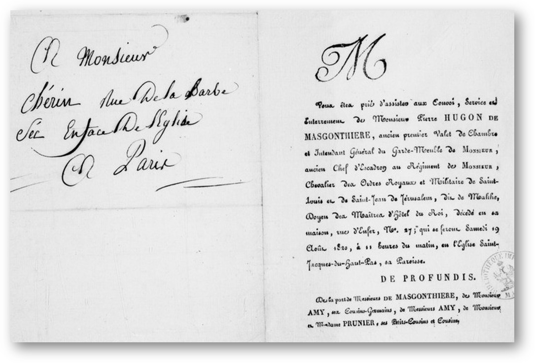 archives collection cherin avis de deces pierre hugon 1820